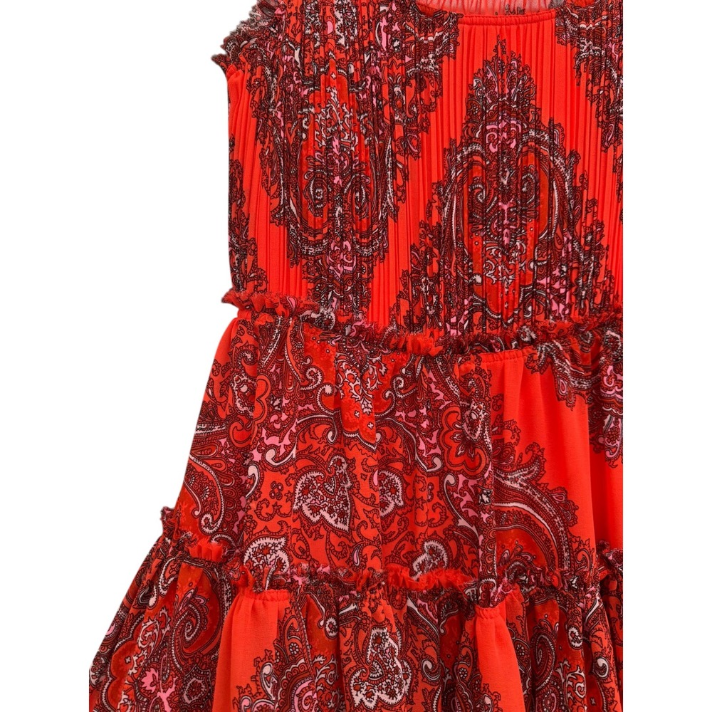 Banana Republic Red Paisley Midi Dress Chiffon Spaghetti Straps Mini Ruffle Sz10 - Picture 13 of 16